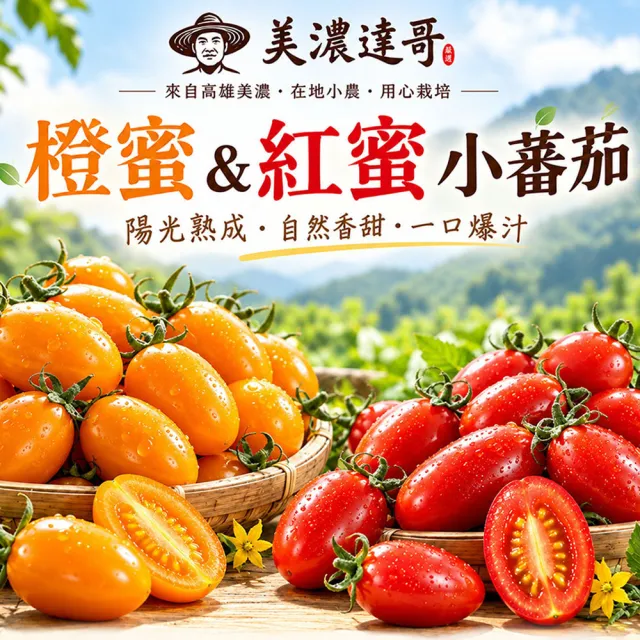 【初品果】美濃達哥雙色橙蜜香小番茄3斤x2盒(紅蜜+橙蜜金瑩_產銷履歷_送禮/禮盒/水果禮盒)