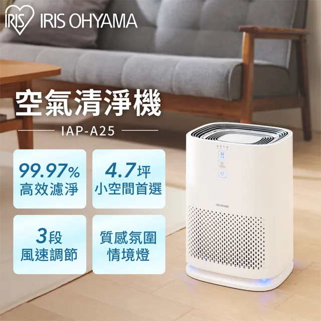 IRIS】mini空氣清淨機IAP-A25(HEPA13高效除異味/小坪數/節能省電/三段