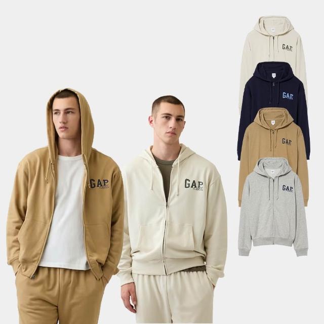 【GAP】寬鬆Gap Logo法式毛圈布拉鍊連帽外套-多色任選(907375)