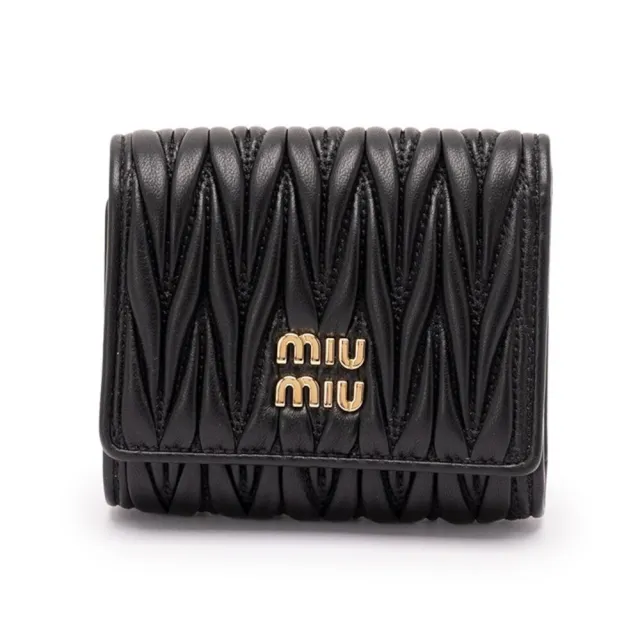 【MIU MIU】Small Matelasse 羊皮 三折 零錢包 卡夾 皮夾 短夾 黑色 5MH033