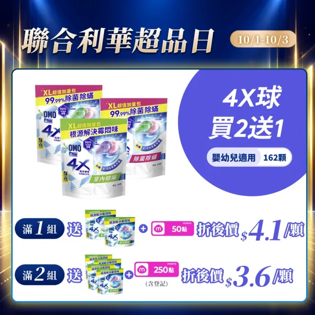 【白蘭】買2送1★4X極淨酵素抗病毒洗衣球54顆/袋*3入(共162顆 除菌除蟎/室內晾曬 嬰幼兒適用)