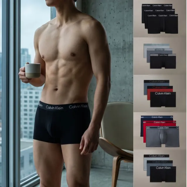【CALVIN KLEIN】官方旗艦館 透氣男內褲三件組 四角褲 平口褲 田柾國Jung Kook同款 精緻超細纖維