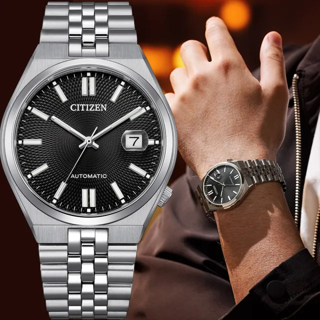 【CITIZEN 星辰】限量 Tsuyosa 60 青春撞色機械錶 手錶-黑x銀/40mm 錶 生日禮 送禮(NK0020-55E)
