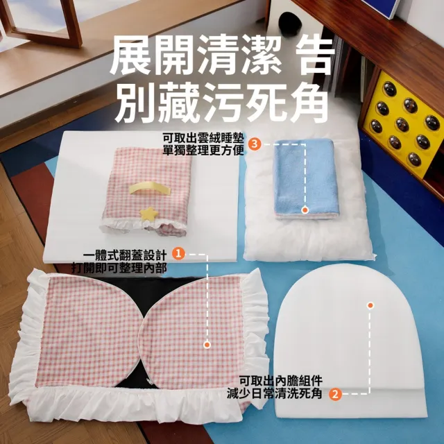 【Quality 聚家】寵物帳篷窩 封閉式狗窩貓窩 冬季保暖寵物窩 寵物睡床75*54*50CM（雙面睡墊/可以拆洗）