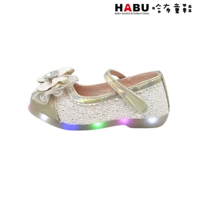 【HABU 哈布童鞋】公主燈鞋 公主鞋 娃娃鞋 燈鞋 水晶燈鞋 LED燈鞋-香檳星河 2348-GD