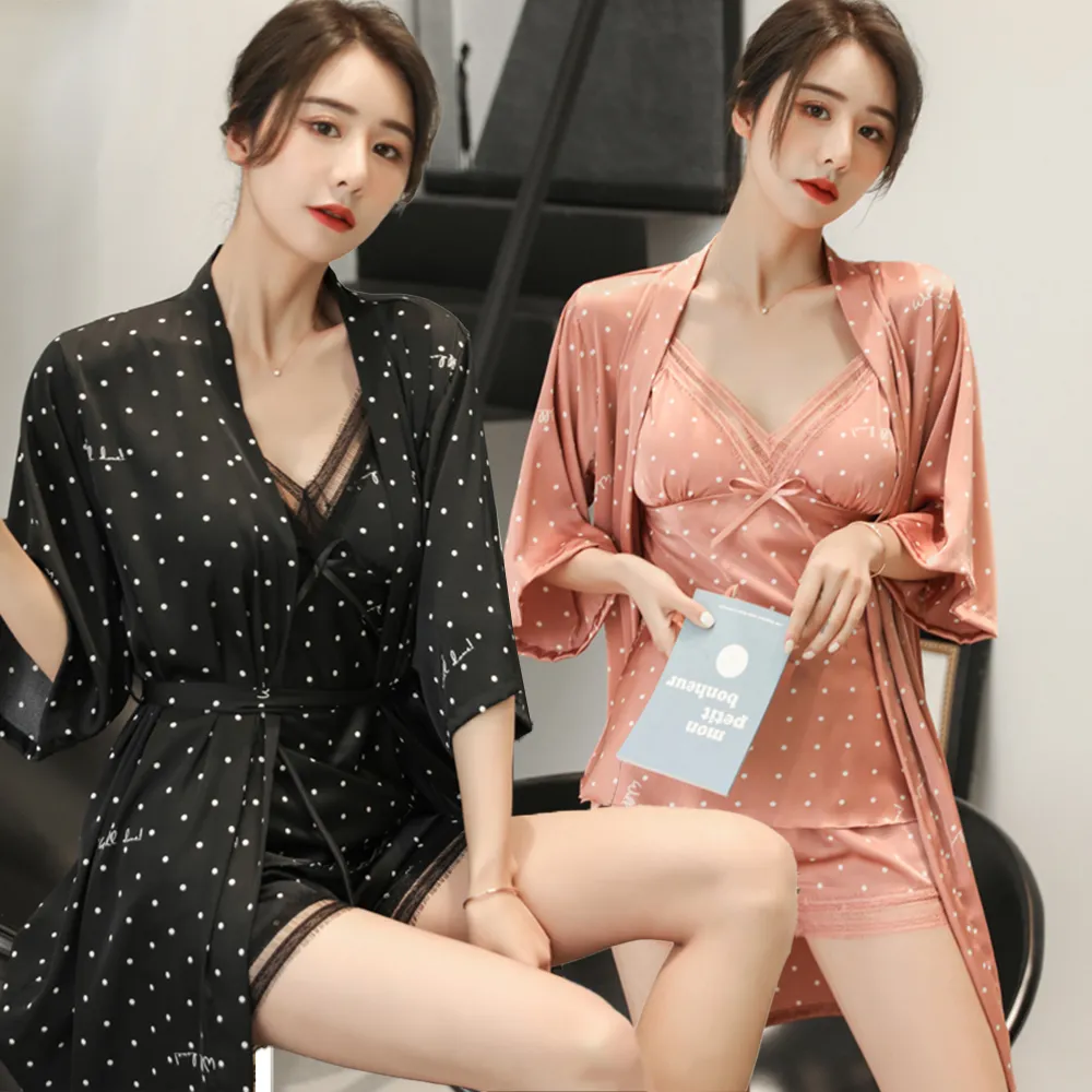 【NEW FORCE】出清品-星幻點點蕾絲BRA五件套居家睡衣-2色可選(女睡衣/細肩帶睡裙/睡袍/浪漫風格/多件組)