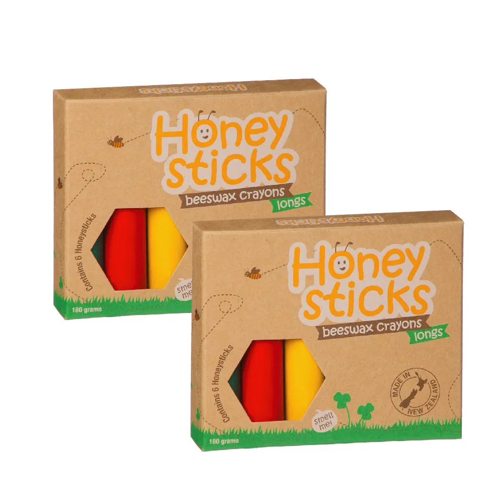 【HONEY STICKS】紐西蘭純天然蜂蠟無毒蠟筆-3歲以上幼童適用(6色高胖型x2組)