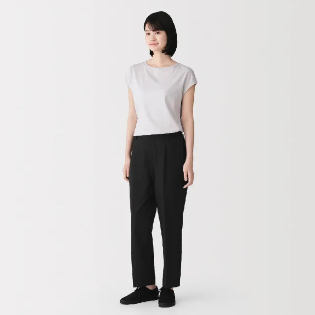 【MUJI 無印良品】女透氣彈性泡泡紗舒適錐形褲(深灰/黑色/深藍/摩卡棕)