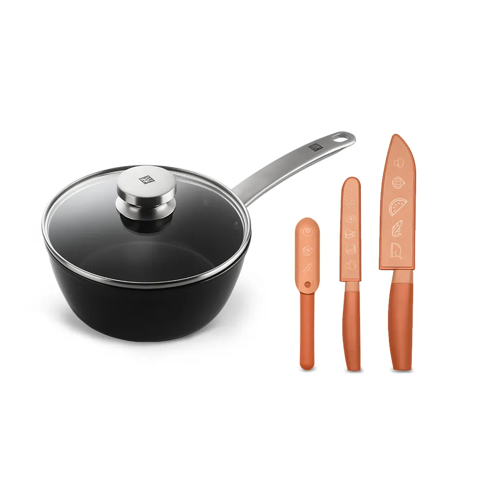 【ZWILLING 德國雙人】Enjoy不沾鍋萬用湯鍋20cm+NOW S多功能刀具3件組(德國雙人牌集團官方直營)