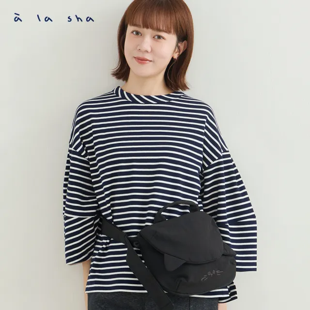 【a la sha】蘋果貓條紋造型袖上衣
