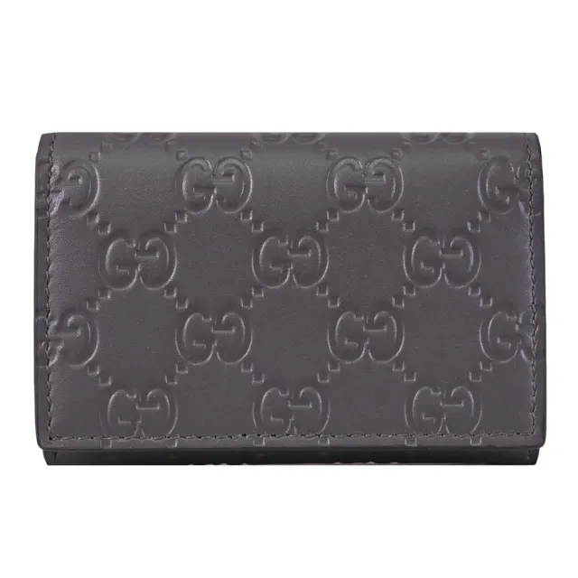 【GUCCI 古馳】經典雙G壓紋皮革信用卡證件名片包零錢包(深灰)