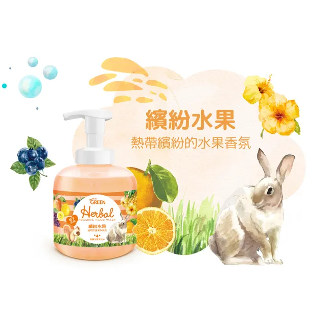 【Green 綠的】植物抗菌潔手慕斯400ml(洗手 水族樂園/開心花園/繽紛水果)