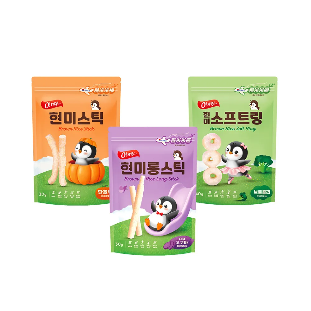 【O!MY FOOD 歐邁福】糙米米捲/棒/圈x4入組(紫地瓜風味30g/南瓜風味30/花椰菜風味40g)