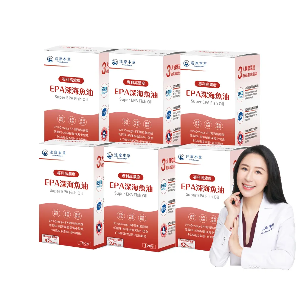 【達摩本草】高濃度EPA 專利深海魚油6入120顆/盒(專科醫生推薦、特金獎肯定)