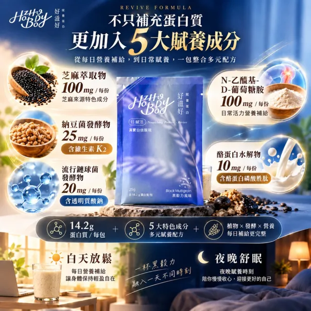Hozho Body 好滋好 賦養蛋白 黑穀力風味蛋白粉 芝麻蛋白 米蛋白 五黑穀物 高蛋白營養-單包25g