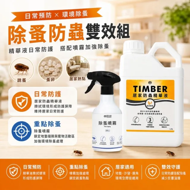 【福來朗】除蚤防蟲雙效組（TIMBER居家防蟲精華液*1＋除蚤噴霧*1）