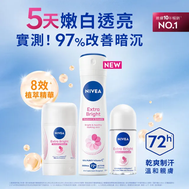 【NIVEA 妮維雅】亮白止汗爽身乳膏Pro升級版50mlx3入(48H乾爽)