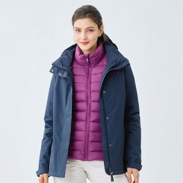 【Hilltop 山頂鳥】GORE-TEX 2L二合一 施華洛世奇防水石墨烯蓄熱羽絨短大衣外套 女款 夜藍｜PF22XF38ECEJ