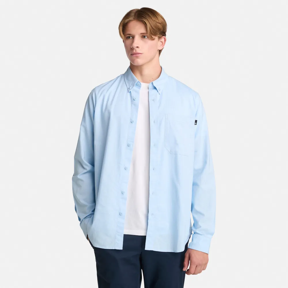 【Timberland】男款天藍色長袖牛津襯衫(A6AWMB02)