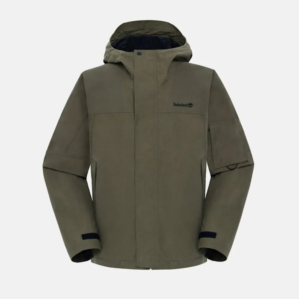【Timberland】男款褐綠色寬版Utility防水外套(0YHF7AIE)