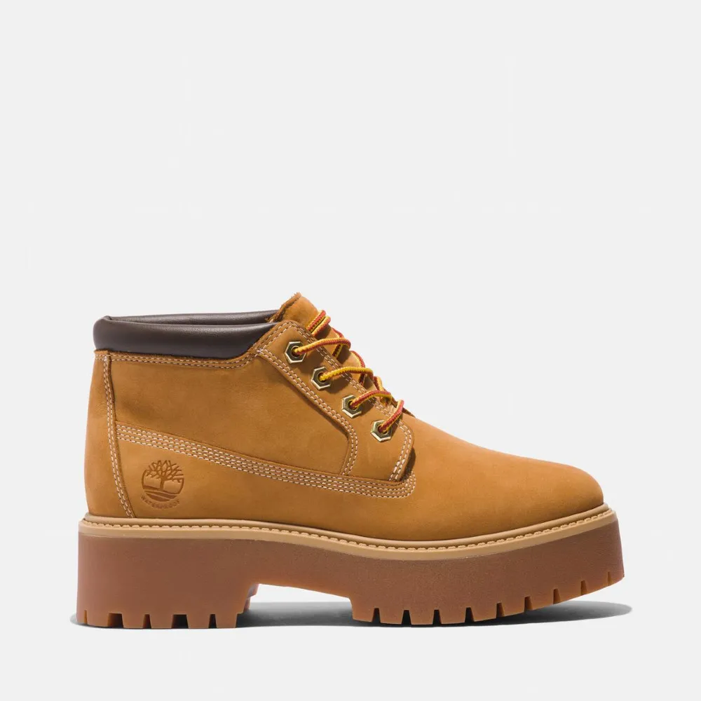 【Timberland】女款小麥色Stone Street防水厚底中筒靴(A5RF9231)