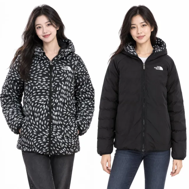 【The North Face】滿版漸層logo雙面 PERRITO 夾克(黑/白logo-XXL)
