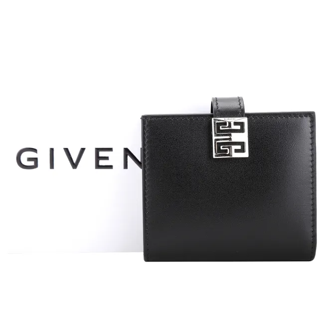 【GIVENCHY 紀梵希】4G 金屬標誌光滑小牛皮釦式短夾(黑色 皮夾 錢包)
