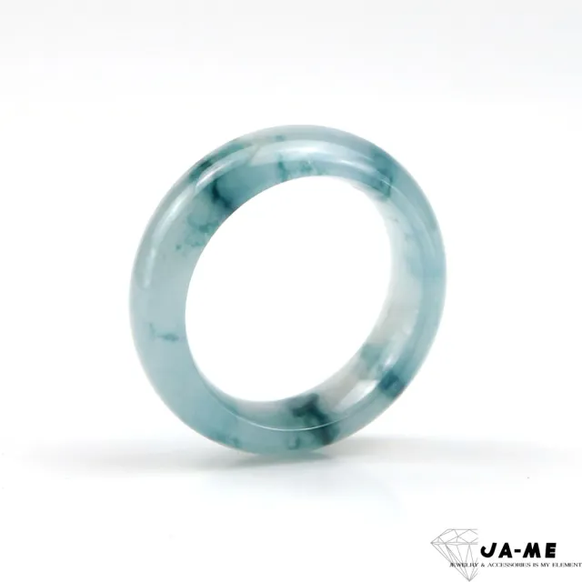 【JA-ME】天然A貨翡翠 冰玻種飄藍花翠寬版戒指 國際圍14