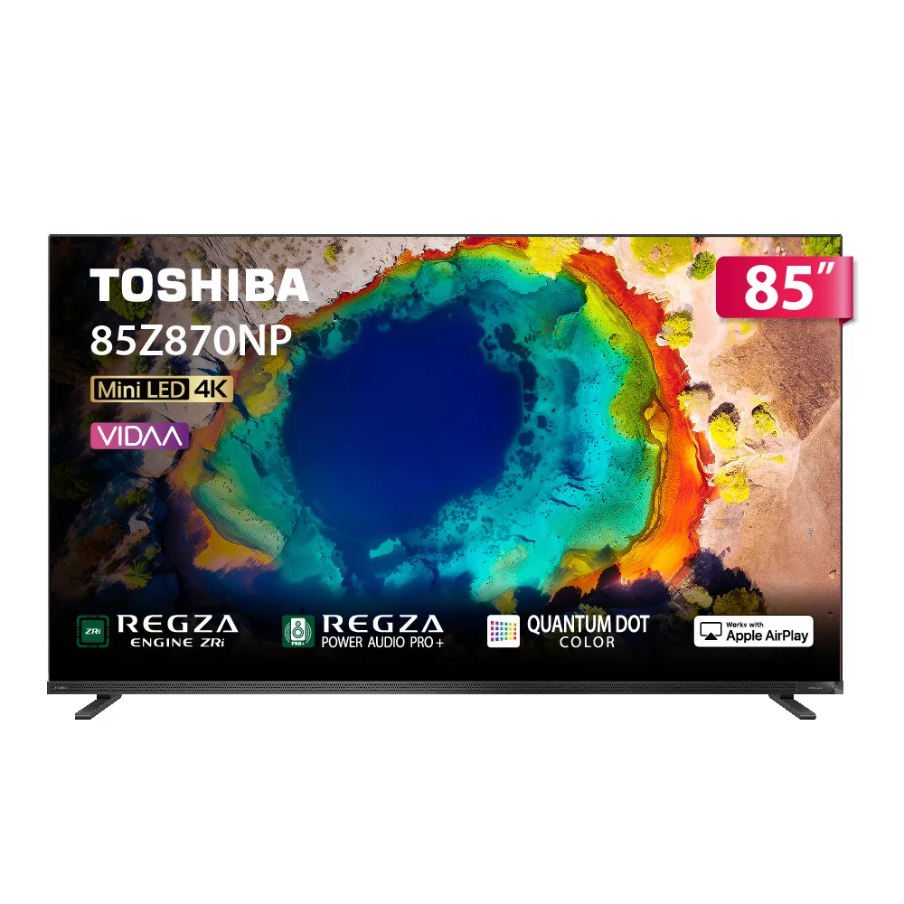 【TOSHIBA 東芝】REGZA 85型4K 144Hz QD Mini LED VIDAA AirPlay2 智慧顯示器(85Z870NP)含壁掛安裝