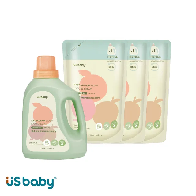 【US BABY 優生】嬰兒植淨酵素洗衣液體皂 1200ml+1000ml (1瓶3補組)