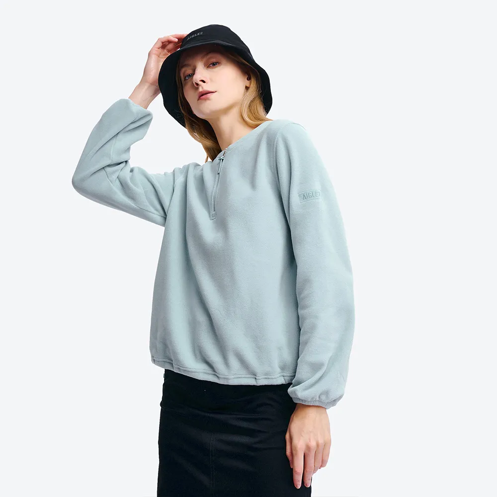 【AIGLE】女 POLARTEC 刷毛保暖罩衫｜AG-5A244A236 冰河藍 (女長袖上衣 POLO衫 罩衫 保暖上衣 刷毛衣)