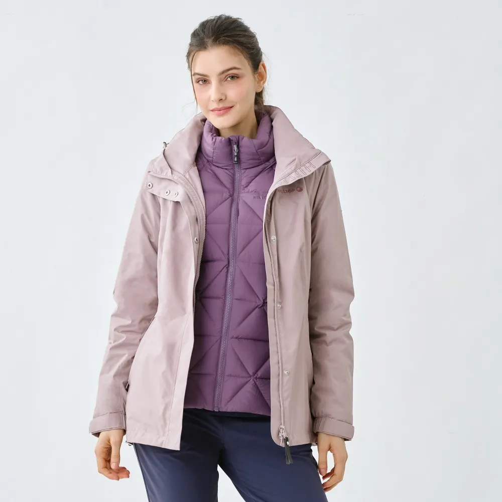 【Hilltop 山頂鳥】GORE-TEX 2L單件式 施華洛世奇防水防風短大衣外套 女款 卡其粉｜PH22XF55ECN0