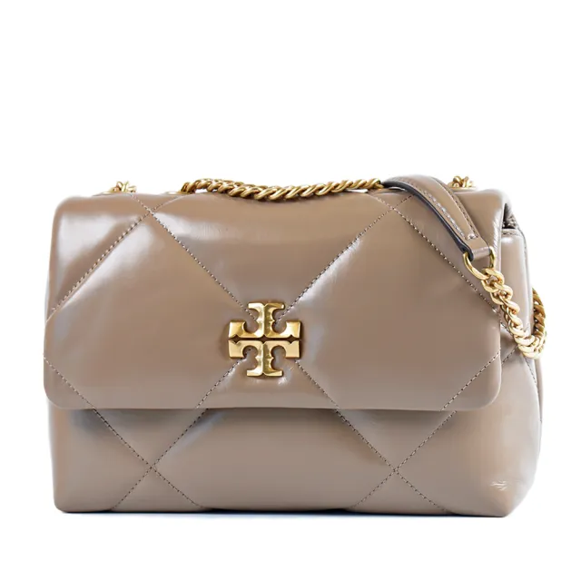 【TORY BURCH】專櫃款 KIRA 絎縫菱格肩背/斜背二用包-灰褐/小