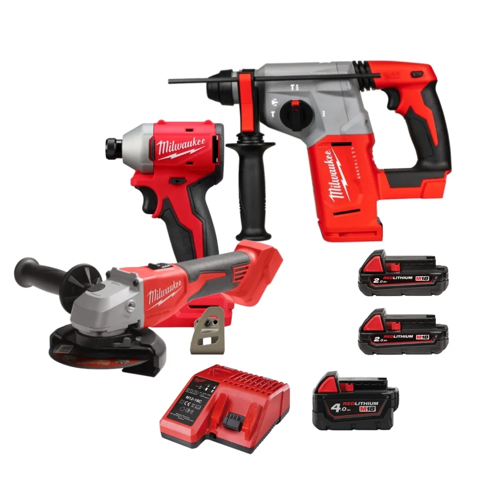 【Milwaukee 美沃奇】18V 精銳無刷三機組 水電超值三機組(M18BLH M18BLIDR M18BLSAG100X)