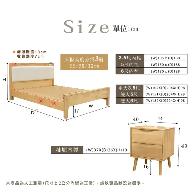 【IHouse】奶油韓風實木 單大3.5尺床組 2件組(909B床台+床頭櫃)