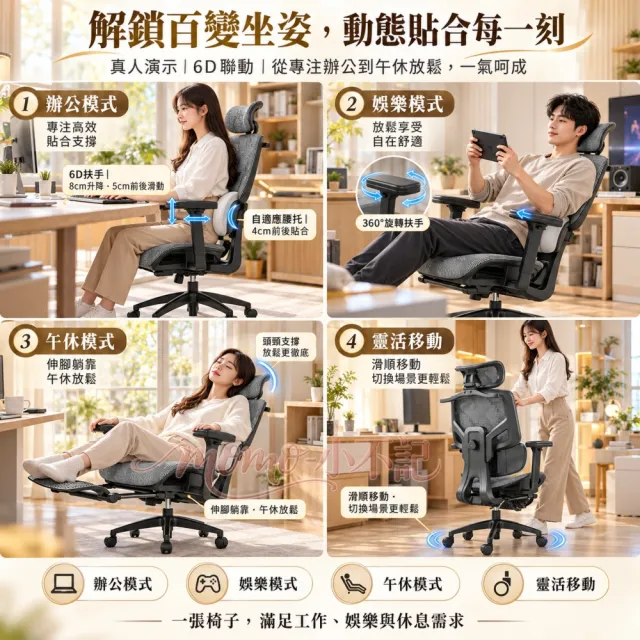 【小不記】零重力太空艙人體工學椅 三區雙翼護脊 自適腰托 全網透氣 久坐舒適 可躺辦公椅 電腦椅 電競椅