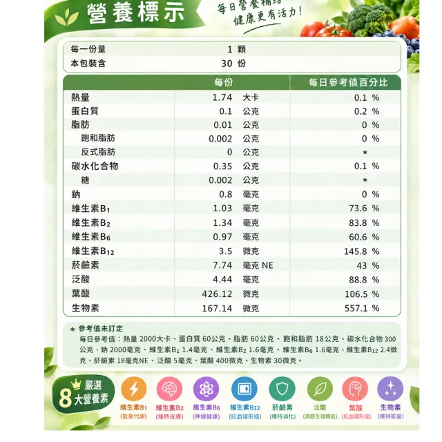 【宏醫生技】百大蔬果酵素素食B群(30顆/瓶-調整體質 精神旺盛 活力補給)
