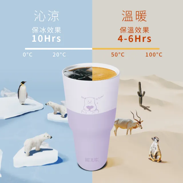 【IKUK 艾可】2入組-真陶瓷彈蓋吸管保冰杯800ml+真陶瓷吸管杯冰壩杯900ml贈5件組配件(特惠組/保溫瓶)