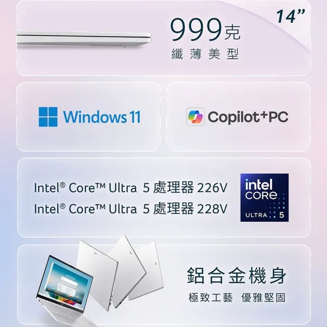【Acer】65W快充組★14吋Ultra 5 999g AI輕薄筆電(Swift Air/SFA14-54M-56GN/Ultra5-228V/32G/512G)
