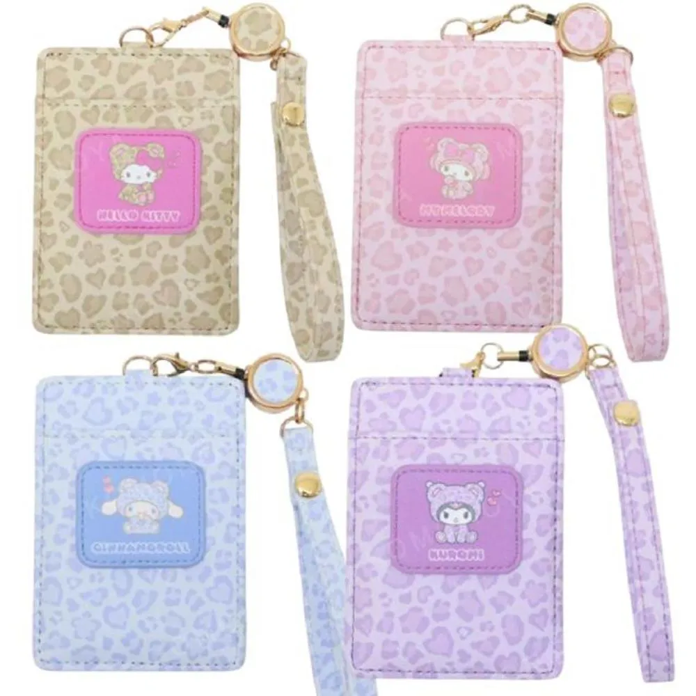 【小禮堂】Sanrio 三麗鷗 皮質伸縮票卡套 (豹紋熊款) Kitty 大耳狗 酷洛米
