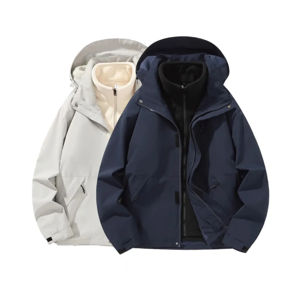 【Alishia】秋冬男女款三合一防風防水兩件式登山衣 衝鋒衣 外套 S-4XL(杏/銀灰/黃棕/綠/藍/黑)