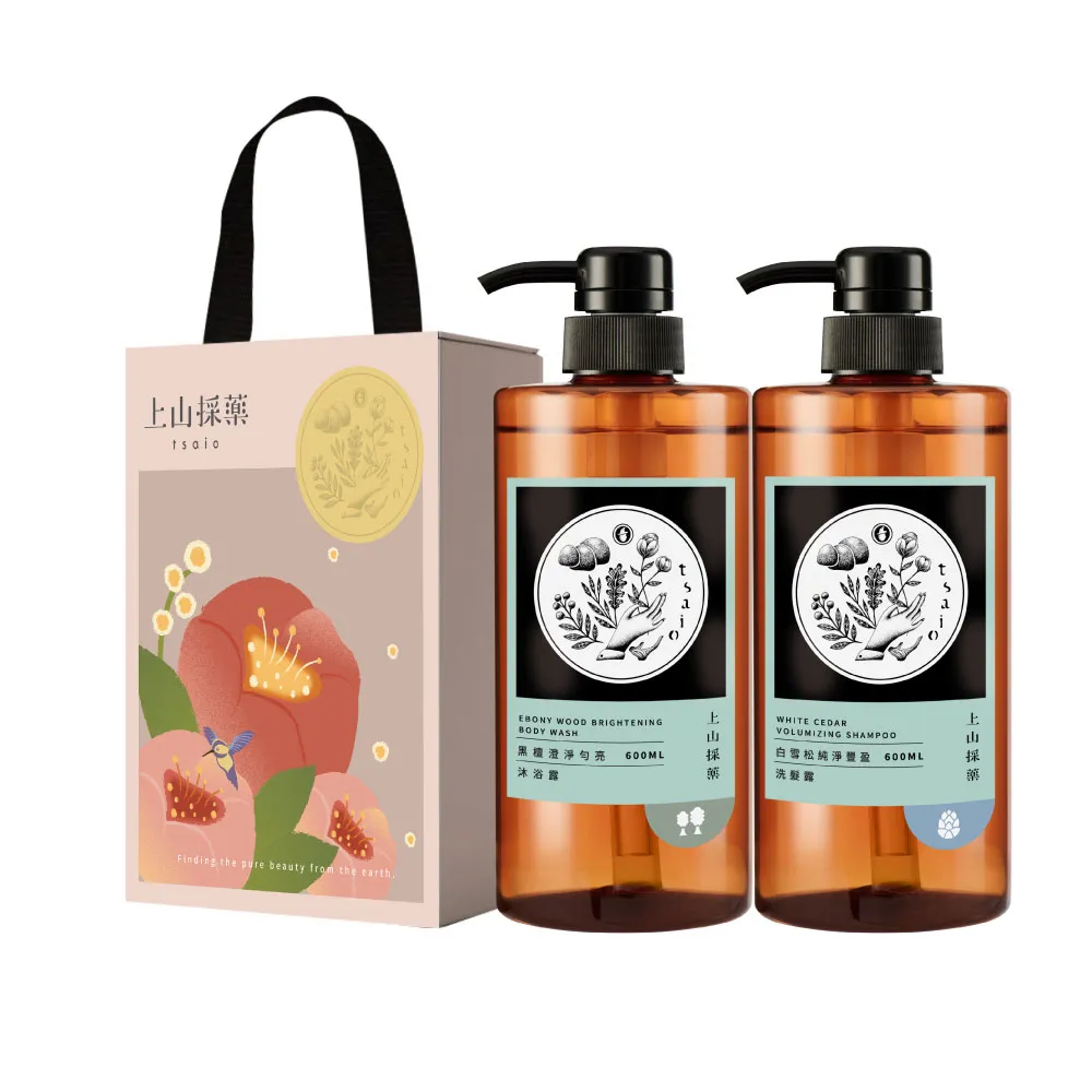 【tsaio 上山採藥】momo獨家限定禮盒600ml-2入組(黑檀澄淨沐浴/白雪松純淨洗髮/送禮)