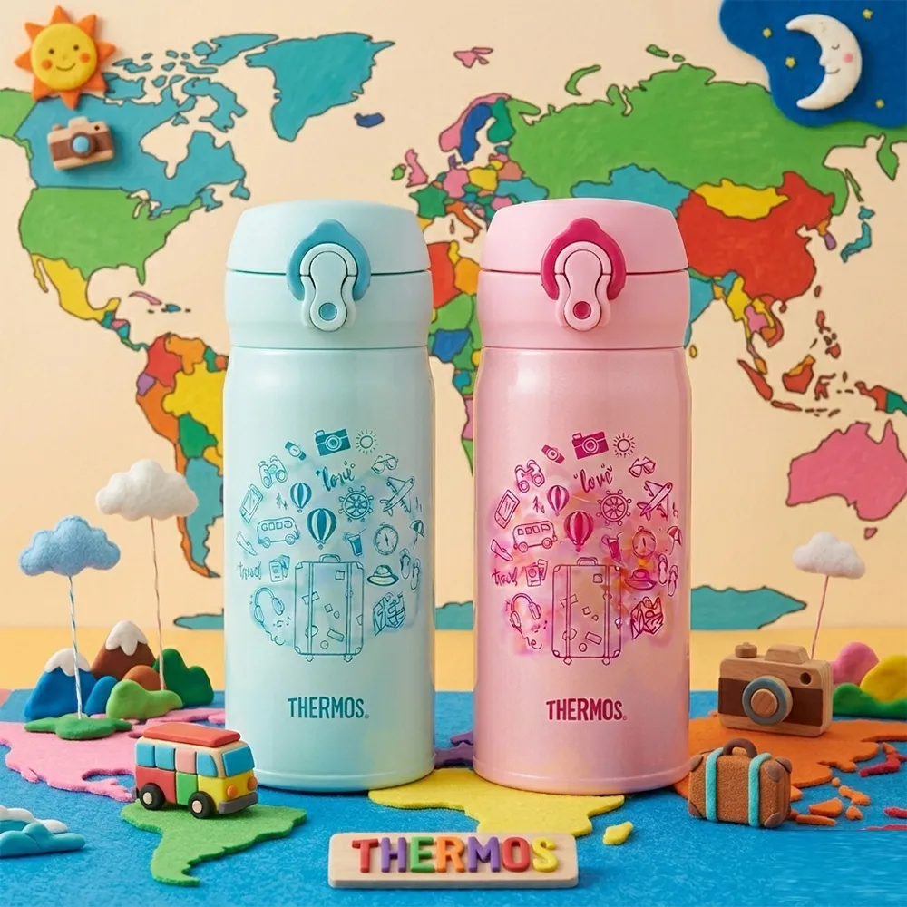 【THERMOS 膳魔師】幻彩旅境不鏽鋼超輕量彈蓋真空保溫瓶350ml(JNL-352)