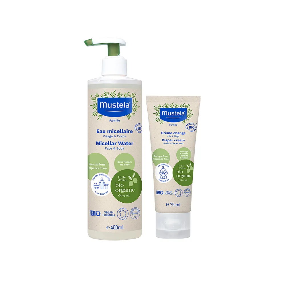 【Mustela 慕之恬廊】有機護臀組(護膚膏75ml+潔膚水400ml 無香 歐盟ECOCERT+法國BIO認證)
