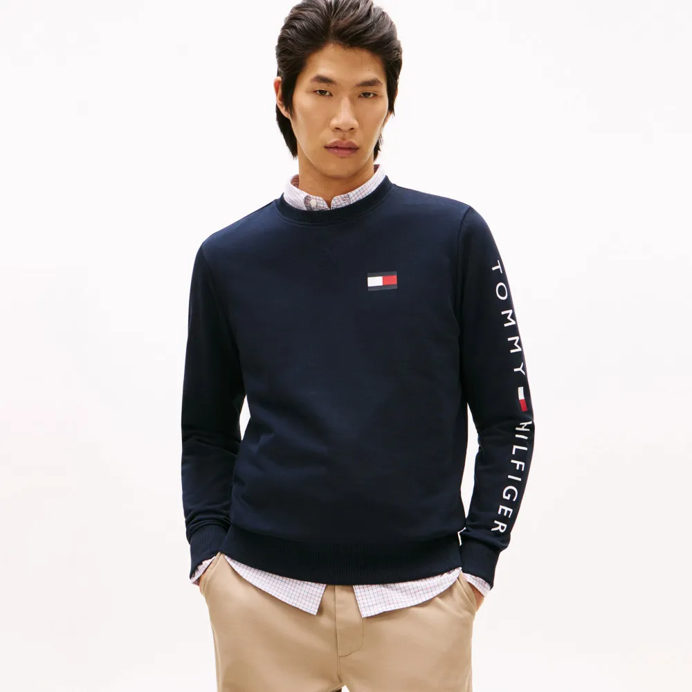 【TOMMY HILFIGER】官方旗艦館Tommy旗幟圓領衛衣_藍色
