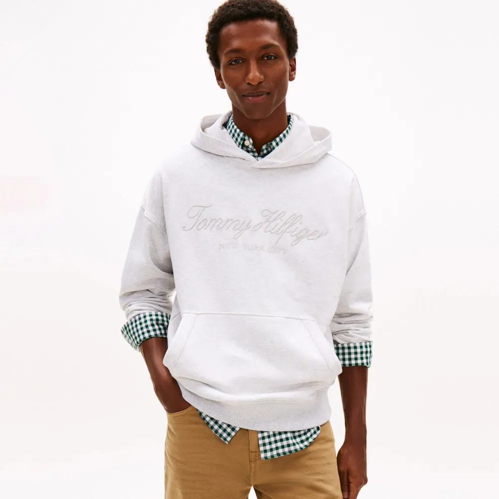 【TOMMY HILFIGER】官方旗艦館寬鬆版Logo連帽衛衣_灰色
