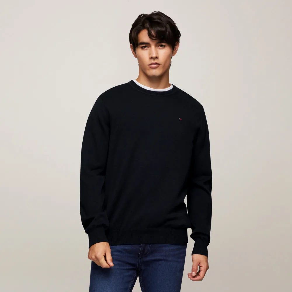 【TOMMY HILFIGER】官方旗艦館 Signature圓領毛衣_藍色