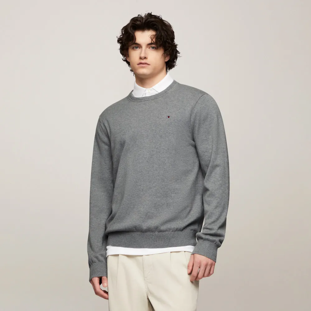 【TOMMY HILFIGER】官方旗艦館 Signature圓領毛衣_灰色