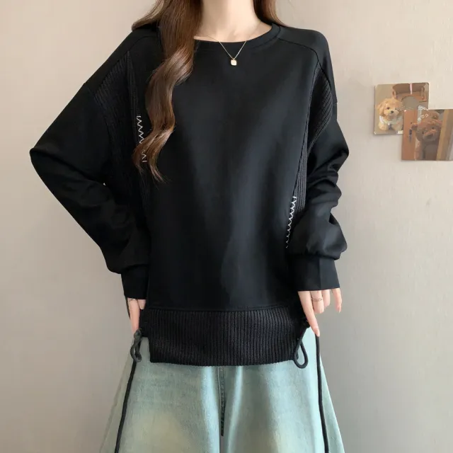【ALLK 歐楷】抽繩長袖打底衫大碼胖顯瘦設計感上衣 3色 L-2XL /中大尺碼/保暖/透氣
