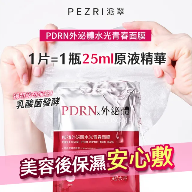 【PEZRI 派翠】momo獨家★PDRN外泌體水光青春面膜6盒(共24片/隋棠推薦/12倍強力鎖水/保濕修復/送禮/99狂購